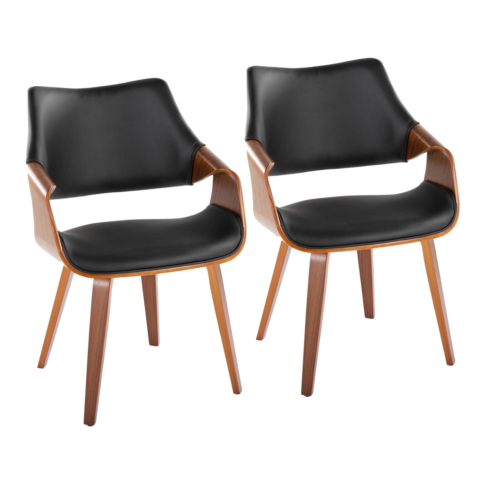 Curvo High Back Chair - Set of 2 - Walnut Wood, Black PU