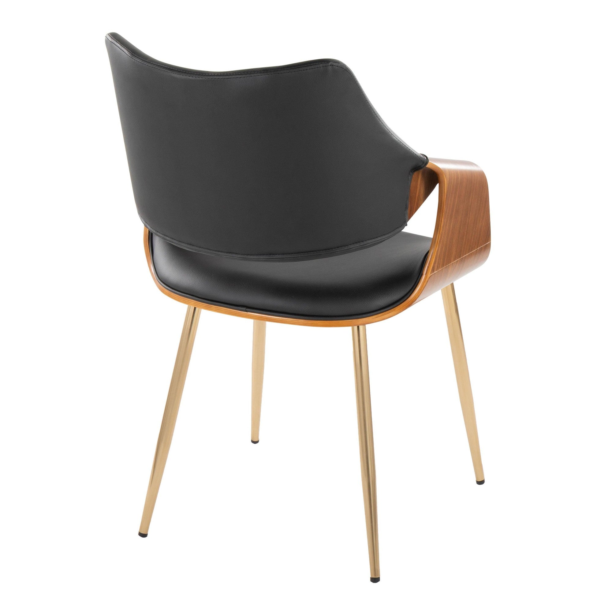 Curvo High Back Chair - Set of 2 - Gold Metal, Walnut Wood, Black PU
