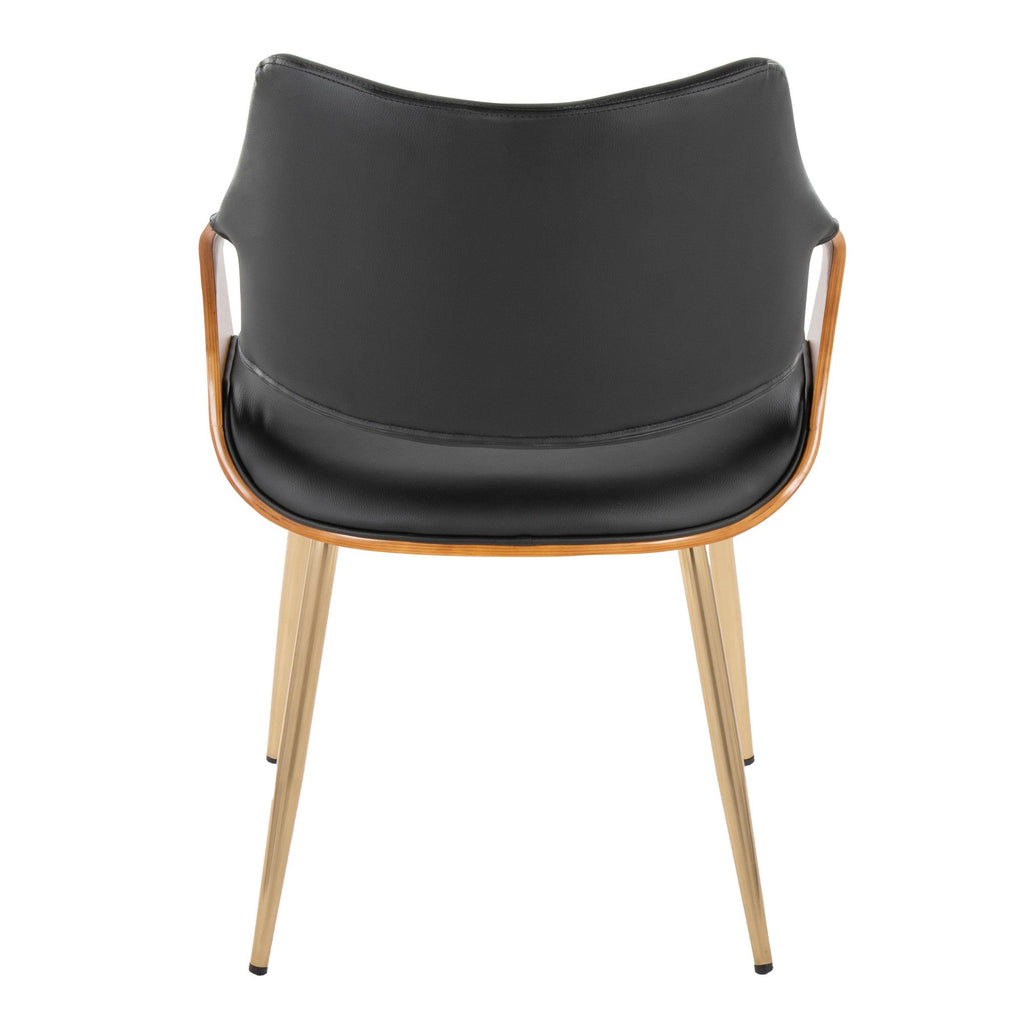 Curvo High Back Chair - Set of 2 - Gold Metal, Walnut Wood, Black PU