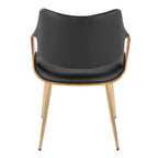 Curvo High Back Chair - Set of 2 - Gold Metal, Walnut Wood, Black PU