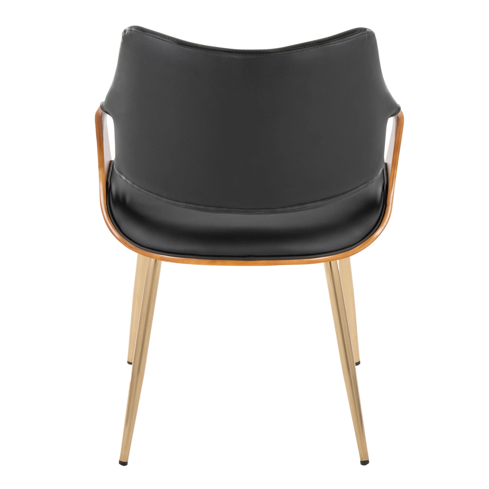 Curvo High Back Chair - Set of 2 - Gold Metal, Walnut Wood, Black PU