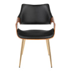 Curvo High Back Chair - Set of 2 - Gold Metal, Walnut Wood, Black PU