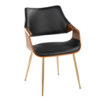 Curvo High Back Chair - Set of 2 - Gold Metal, Walnut Wood, Black PU