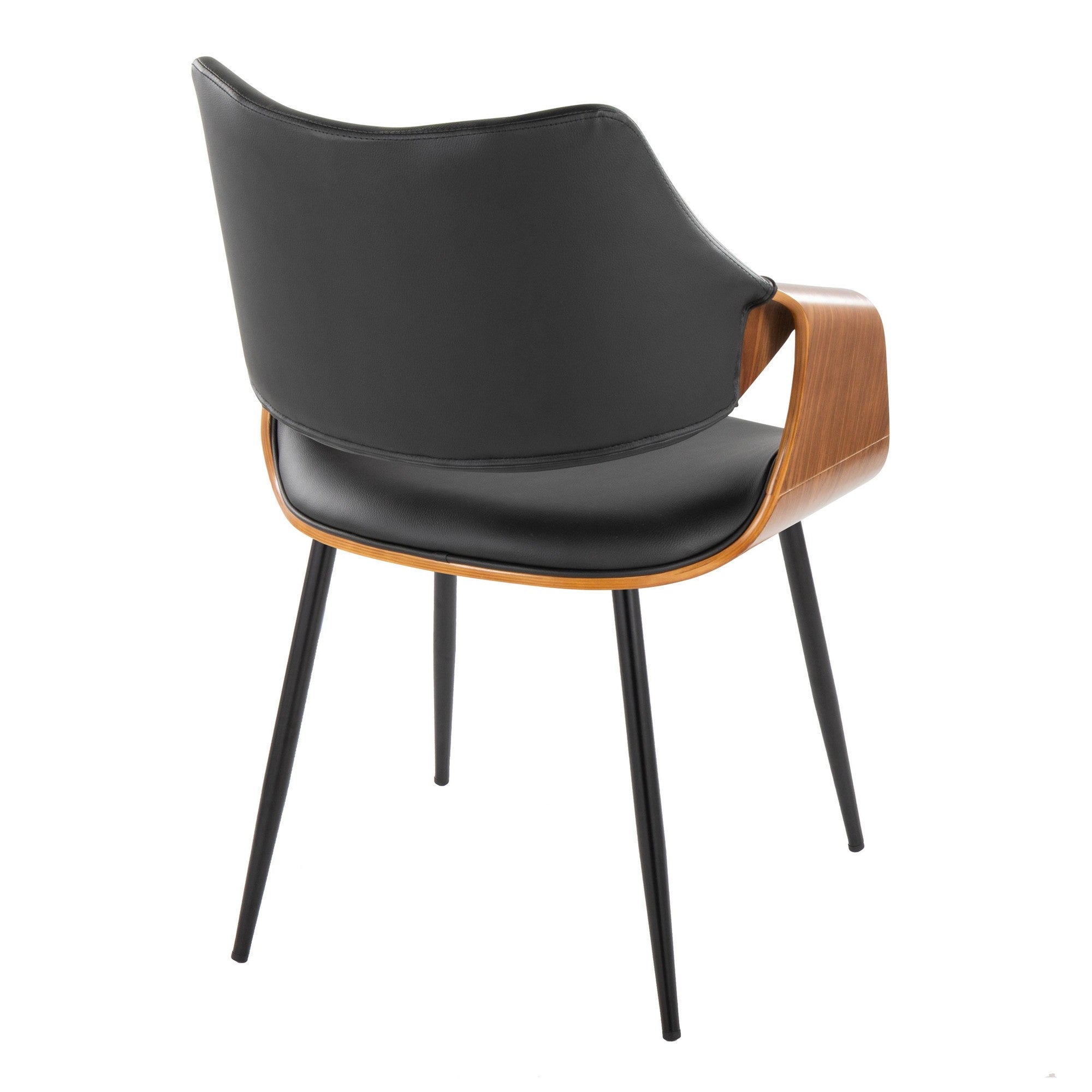 Curvo High Back Chair - Set of 2 - Black Metal, Walnut Wood, Black PU