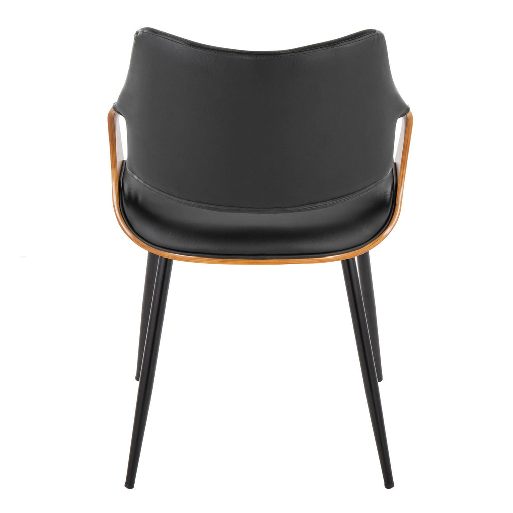 Curvo High Back Chair - Set of 2 - Black Metal, Walnut Wood, Black PU