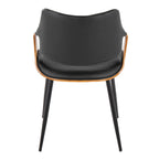 Curvo High Back Chair - Set of 2 - Black Metal, Walnut Wood, Black PU