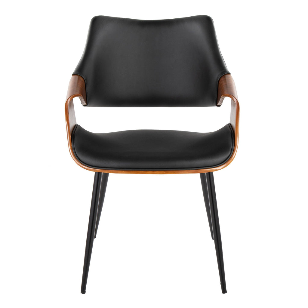 Curvo High Back Chair - Set of 2 - Black Metal, Walnut Wood, Black PU