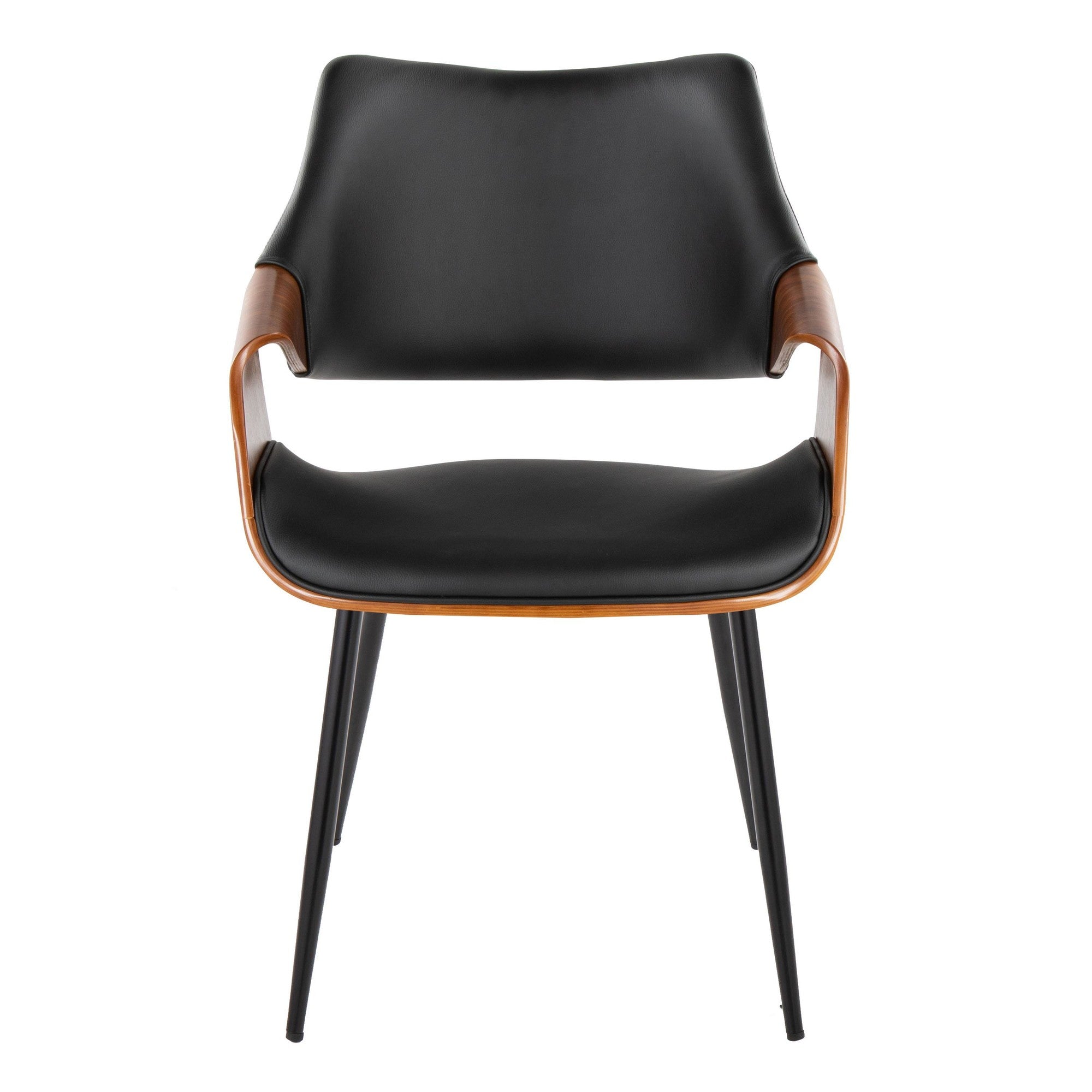 Curvo High Back Chair - Set of 2 - Black Metal, Walnut Wood, Black PU