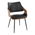 Curvo High Back Chair - Set of 2 - Black Metal, Walnut Wood, Black PU