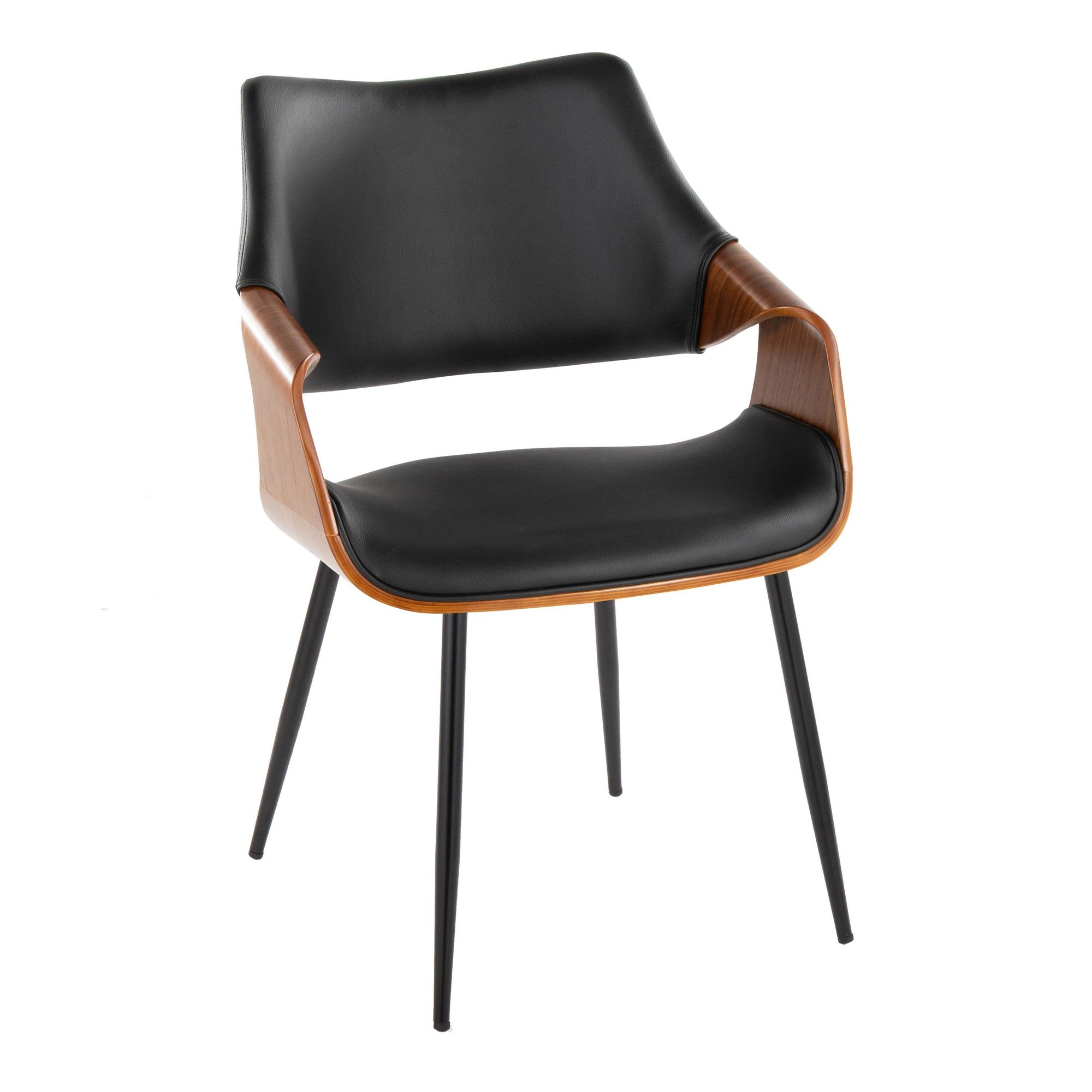 Curvo High Back Chair - Set of 2 - Black Metal, Walnut Wood, Black PU
