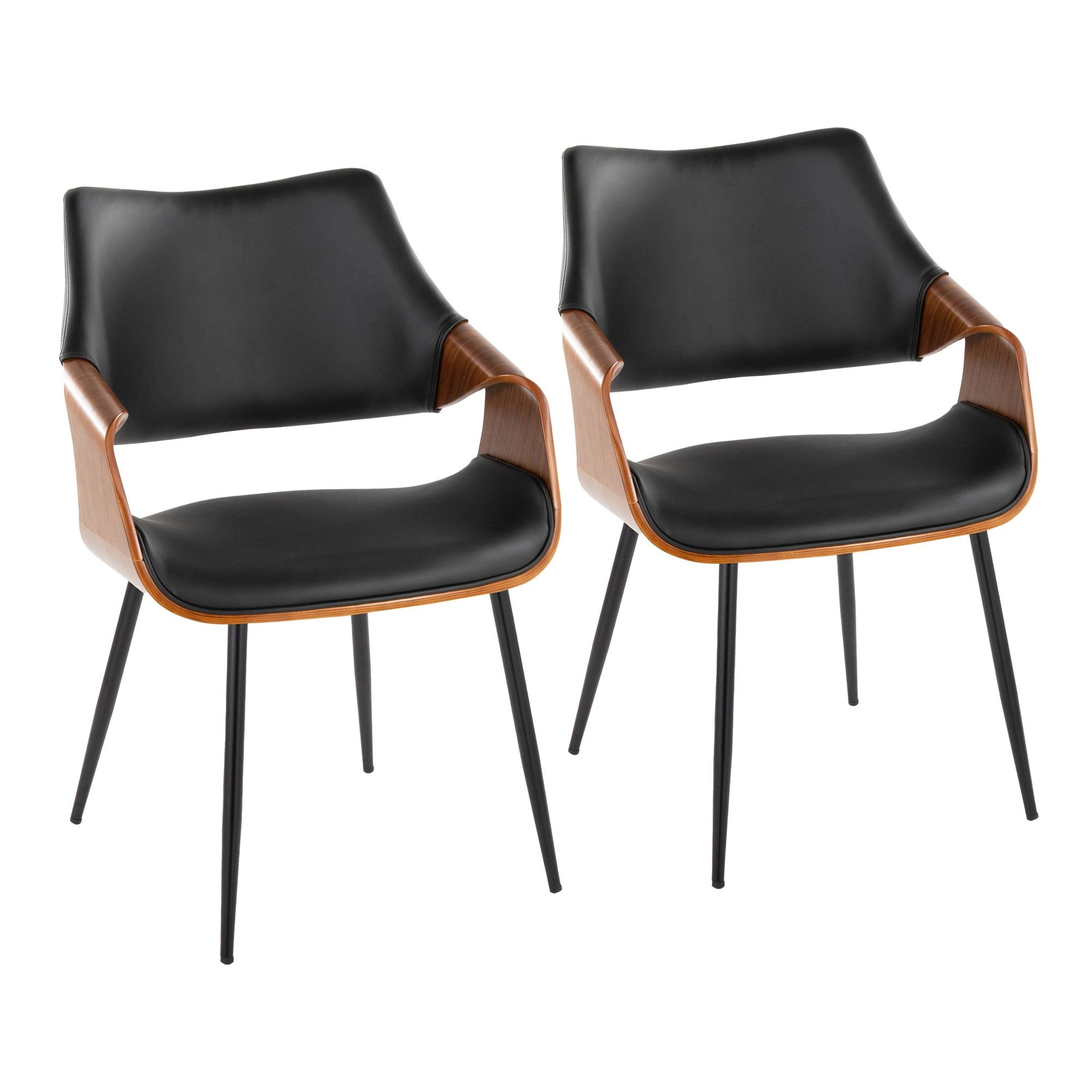 Curvo High Back Chair - Set of 2 - Black Metal, Walnut Wood, Black PU