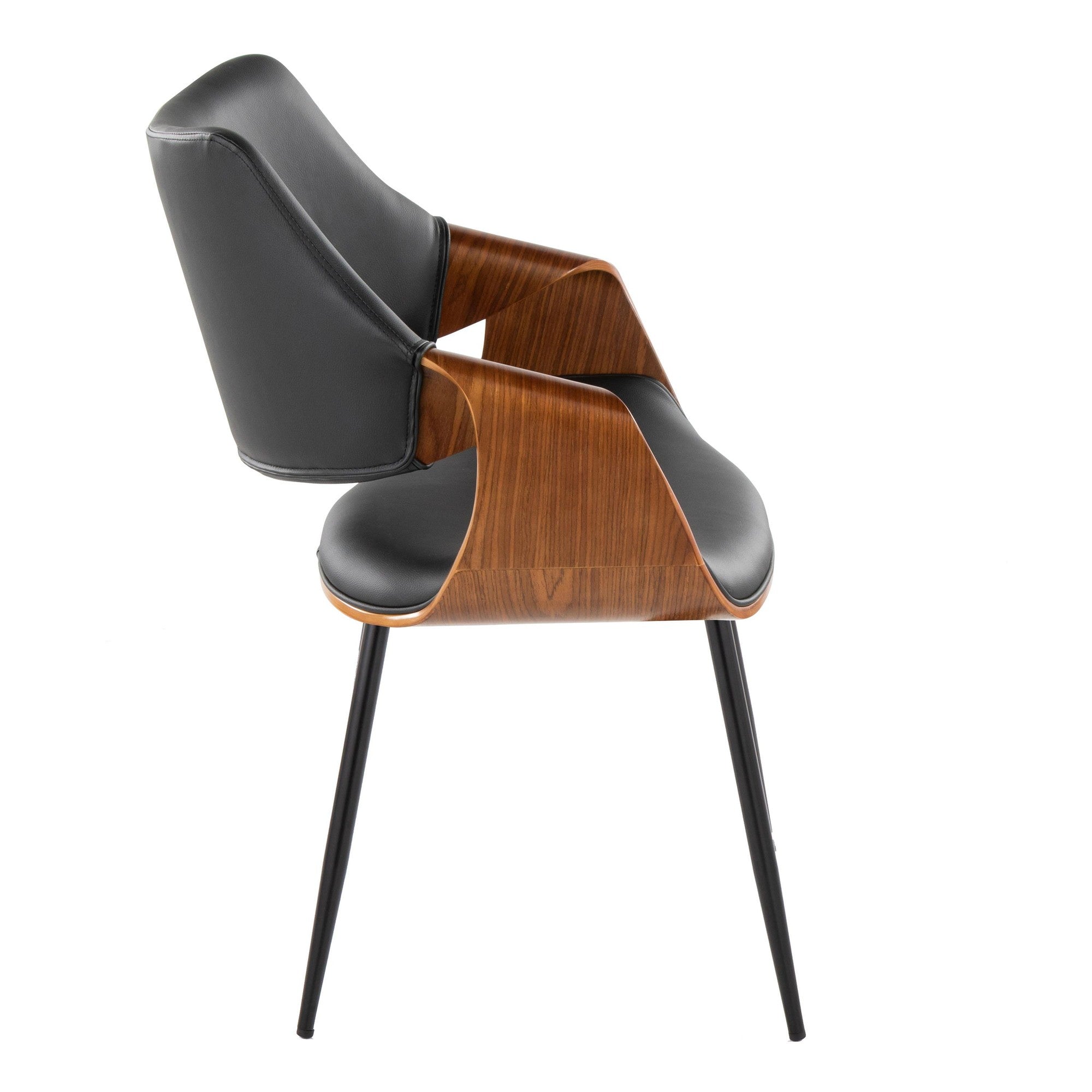Curvo High Back Chair - Set of 2 - Black Metal, Walnut Wood, Black PU