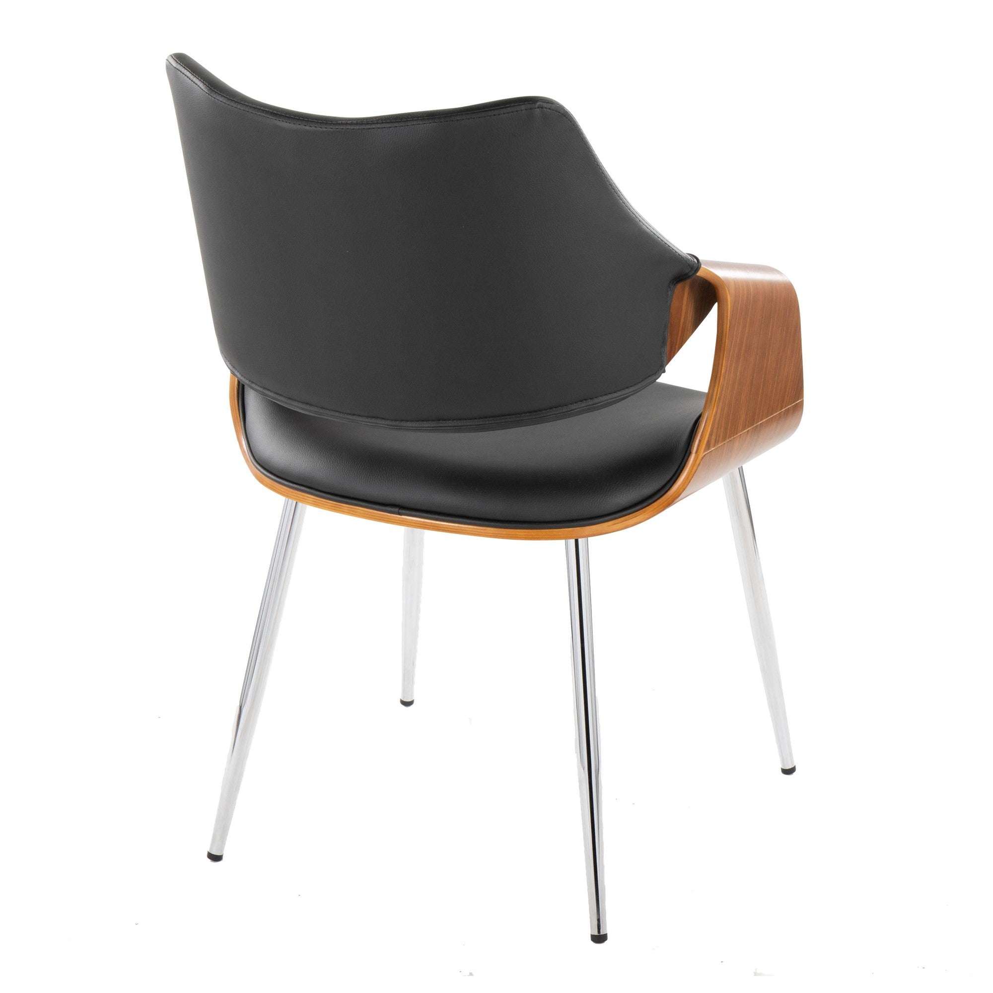 Curvo High Back Chair - Set of 2 - Chrome Metal, Walnut Wood, Black PU