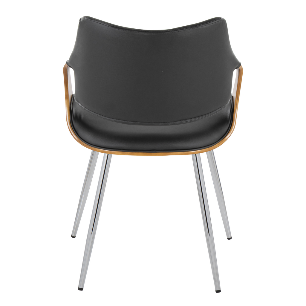 Curvo High Back Chair - Set of 2 - Chrome Metal, Walnut Wood, Black PU