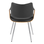 Curvo High Back Chair - Set of 2 - Chrome Metal, Walnut Wood, Black PU