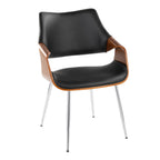 Curvo High Back Chair - Set of 2 - Chrome Metal, Walnut Wood, Black PU
