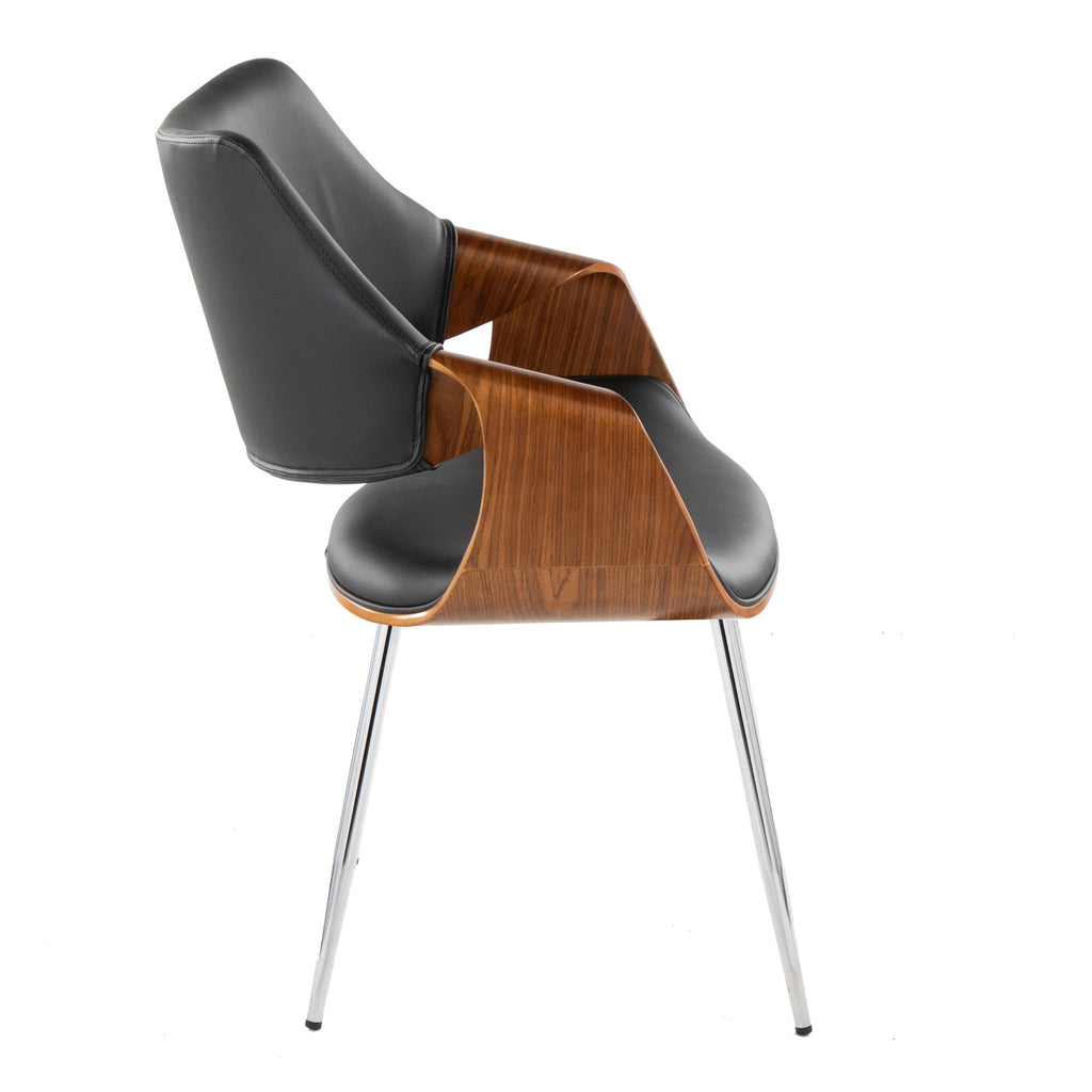 Curvo High Back Chair - Set of 2 - Chrome Metal, Walnut Wood, Black PU