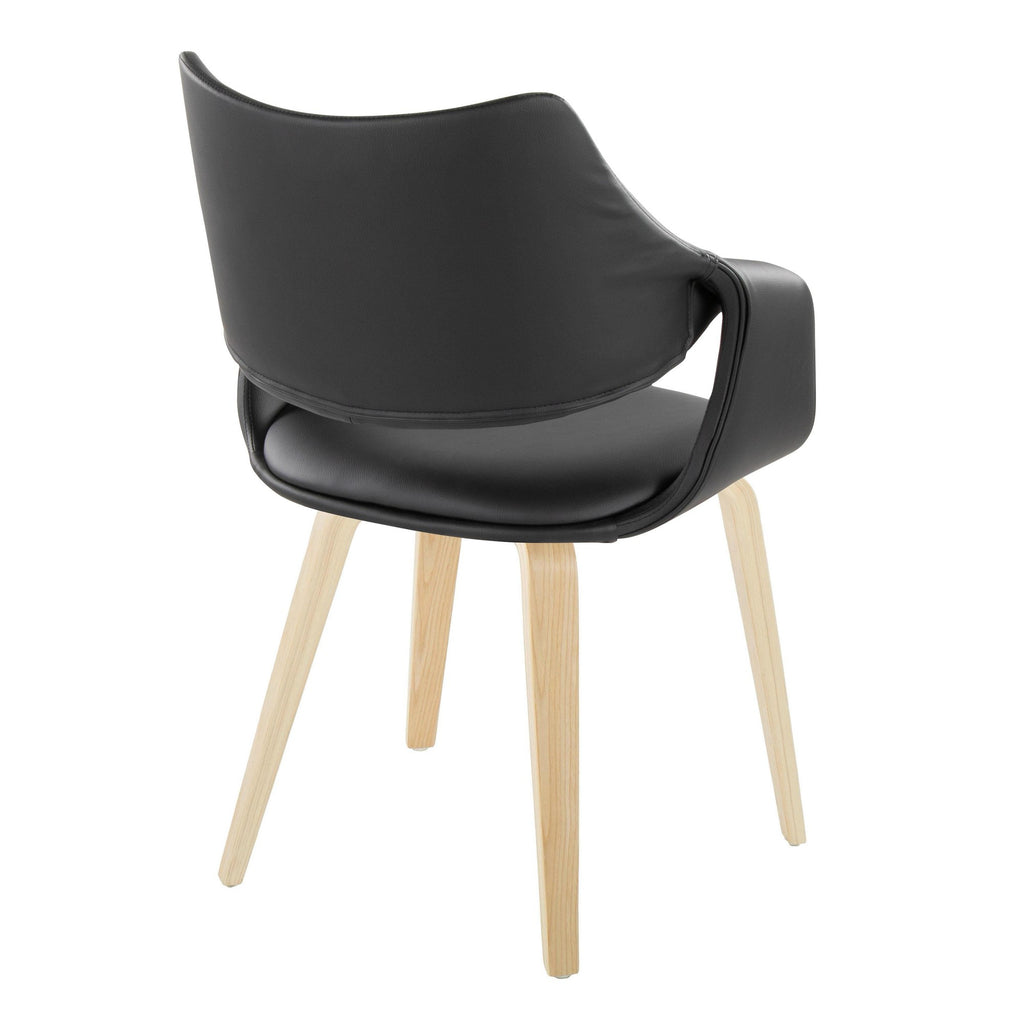 Curvo High Back Upholstered Chair - Set of 2 - Natural Wood, Black PU