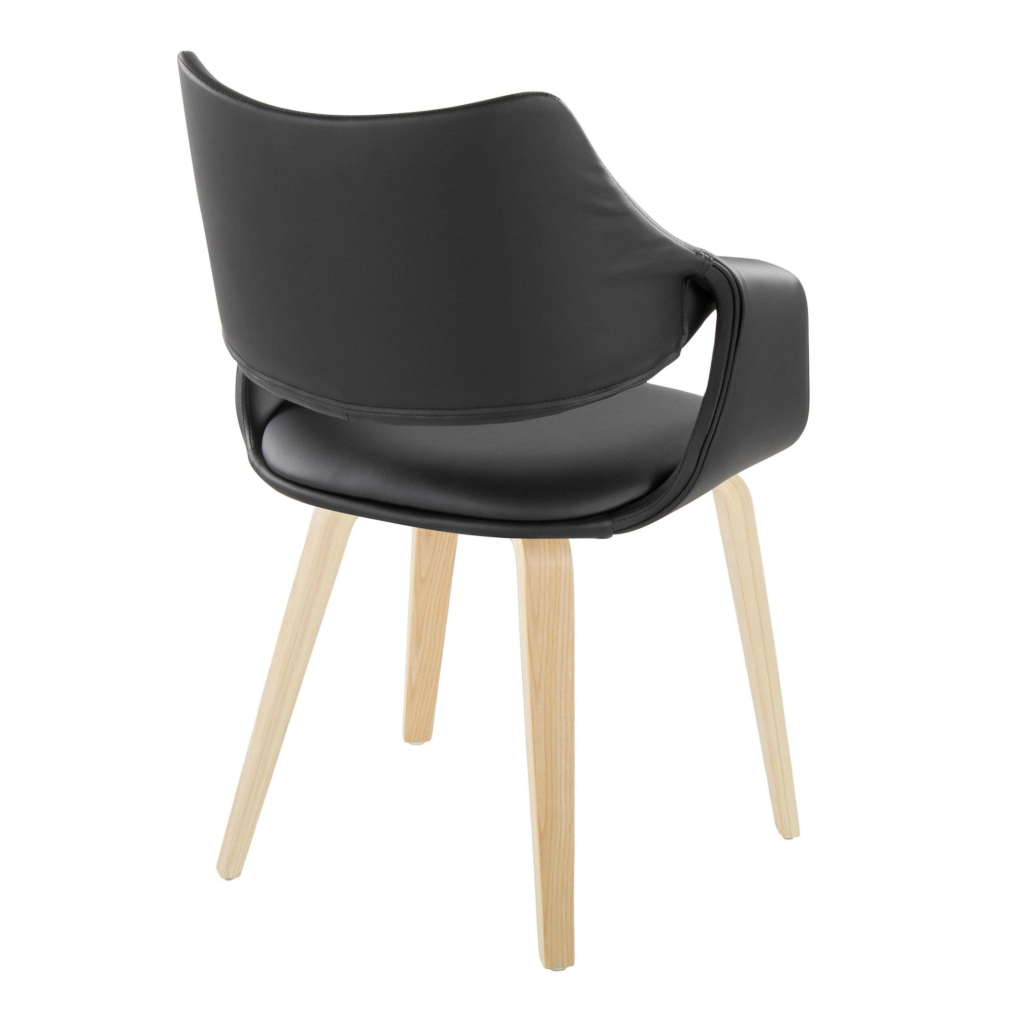 Curvo High Back Upholstered Chair - Set of 2 - Natural Wood, Black PU