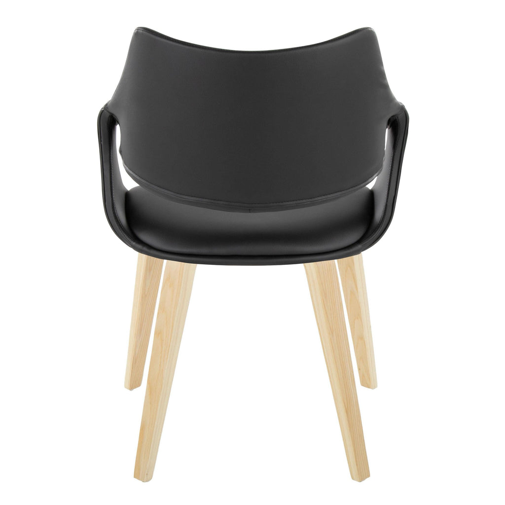 Curvo High Back Upholstered Chair - Set of 2 - Natural Wood, Black PU