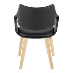 Curvo High Back Upholstered Chair - Set of 2 - Natural Wood, Black PU