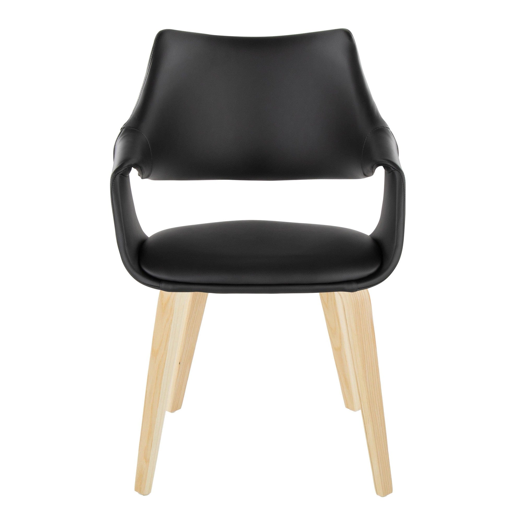 Curvo High Back Upholstered Chair - Set of 2 - Natural Wood, Black PU