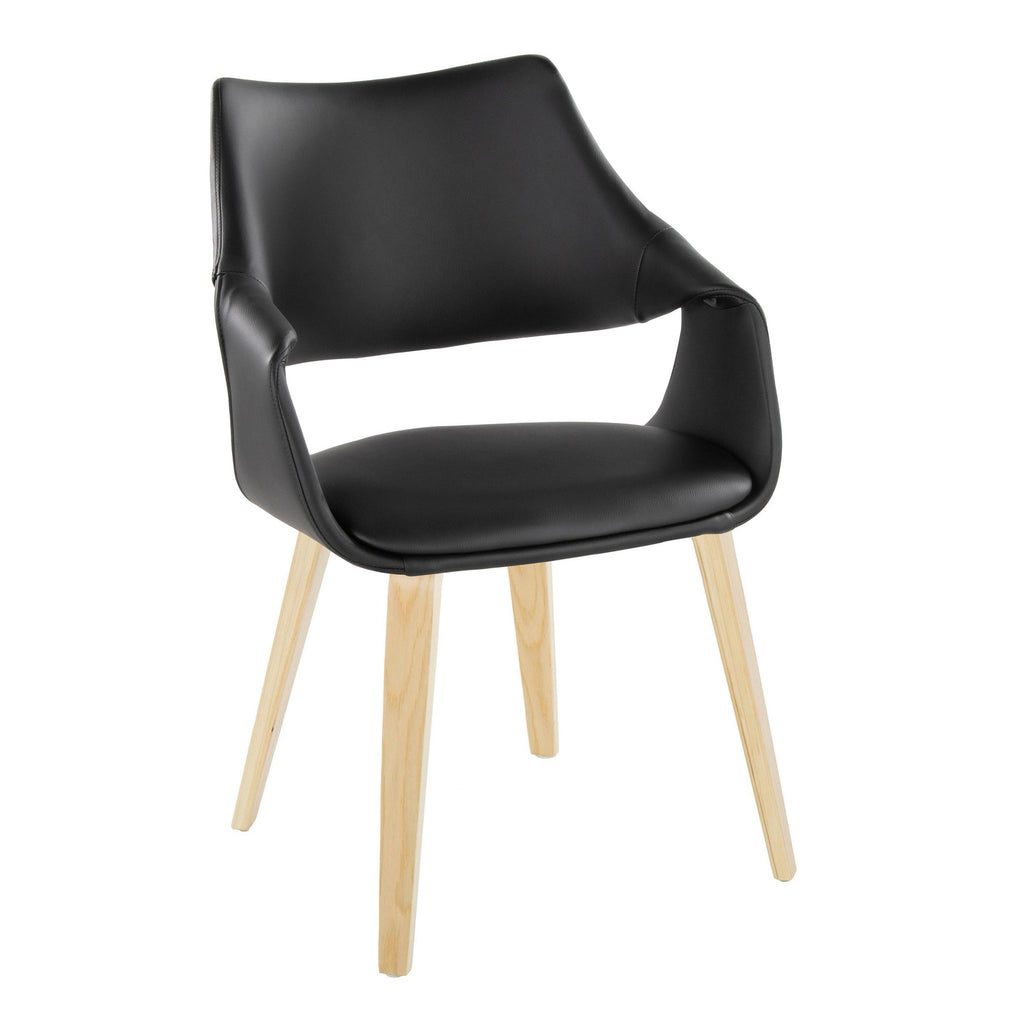 Curvo High Back Upholstered Chair - Set of 2 - Natural Wood, Black PU