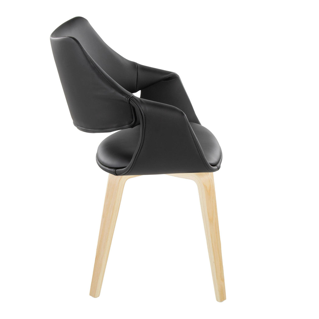 Curvo High Back Upholstered Chair - Set of 2 - Natural Wood, Black PU