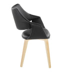 Curvo High Back Upholstered Chair - Set of 2 - Natural Wood, Black PU