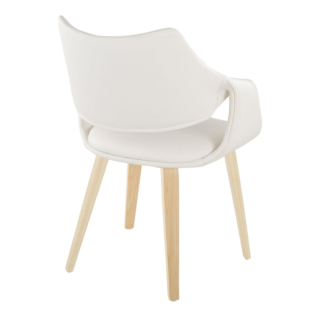 Curvo High Back Upholstered Chair - Set of 2 - Natural Wood, White PU