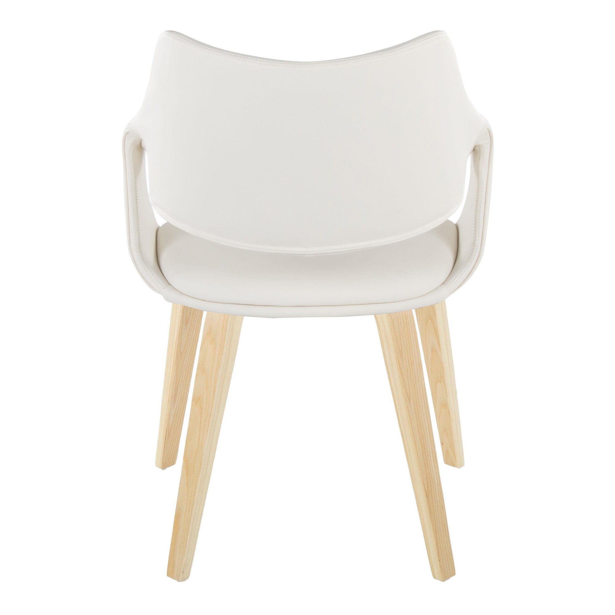 Curvo High Back Upholstered Chair - Set of 2 - Natural Wood, White PU