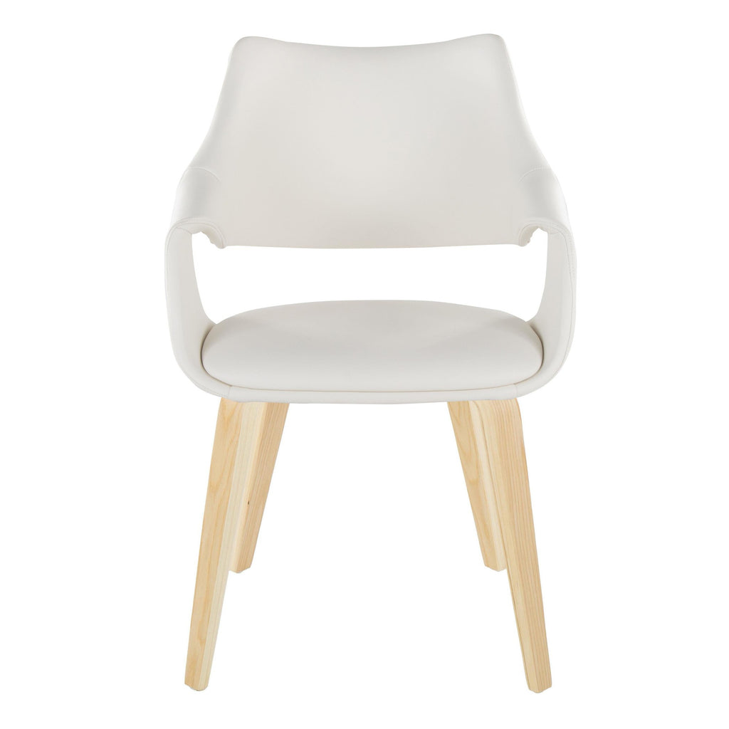 Curvo High Back Upholstered Chair - Set of 2 - Natural Wood, White PU