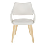 Curvo High Back Upholstered Chair - Set of 2 - Natural Wood, White PU