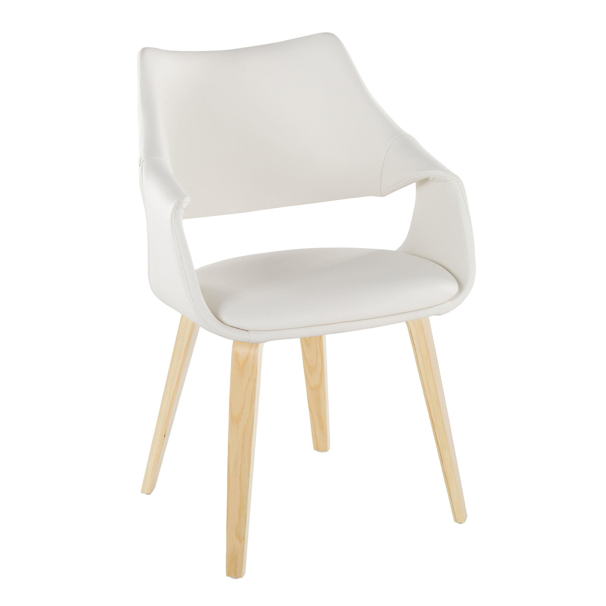 Curvo High Back Upholstered Chair - Set of 2 - Natural Wood, White PU