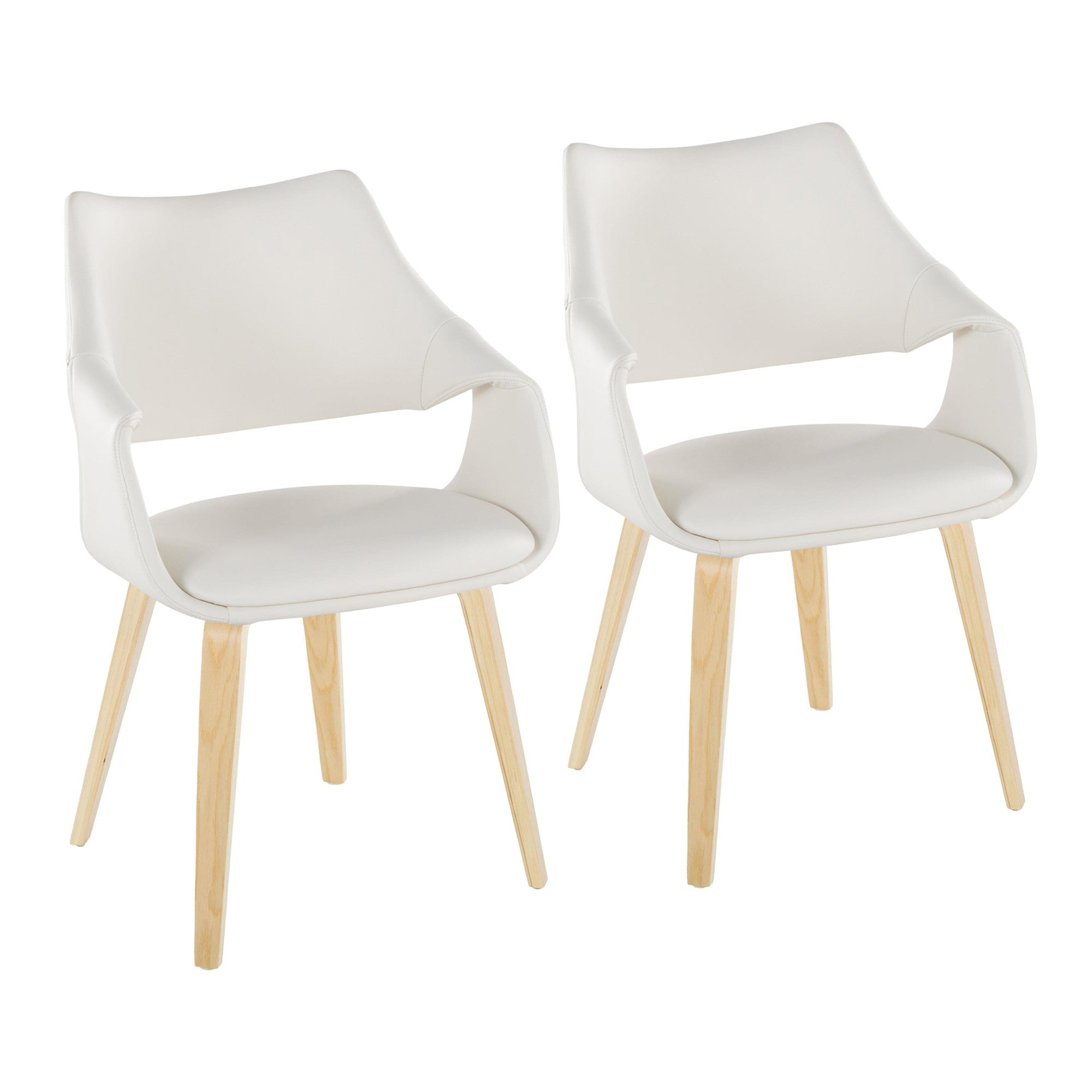 Curvo High Back Upholstered Chair - Set of 2 - Natural Wood, White PU