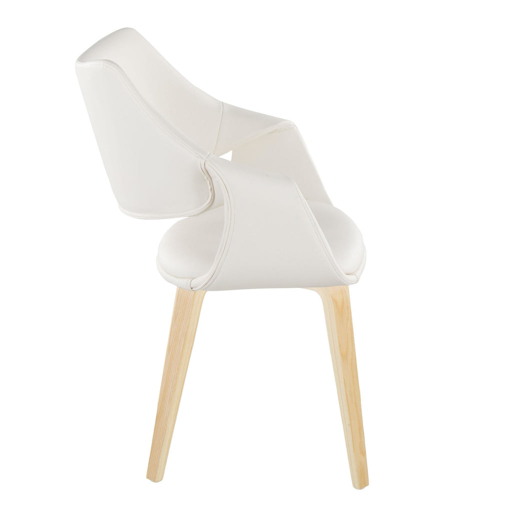 Curvo High Back Upholstered Chair - Set of 2 - Natural Wood, White PU
