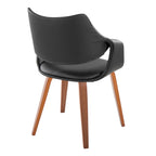 Curvo High Back Upholstered Chair - Set of 2 - Walnut Wood, Black PU