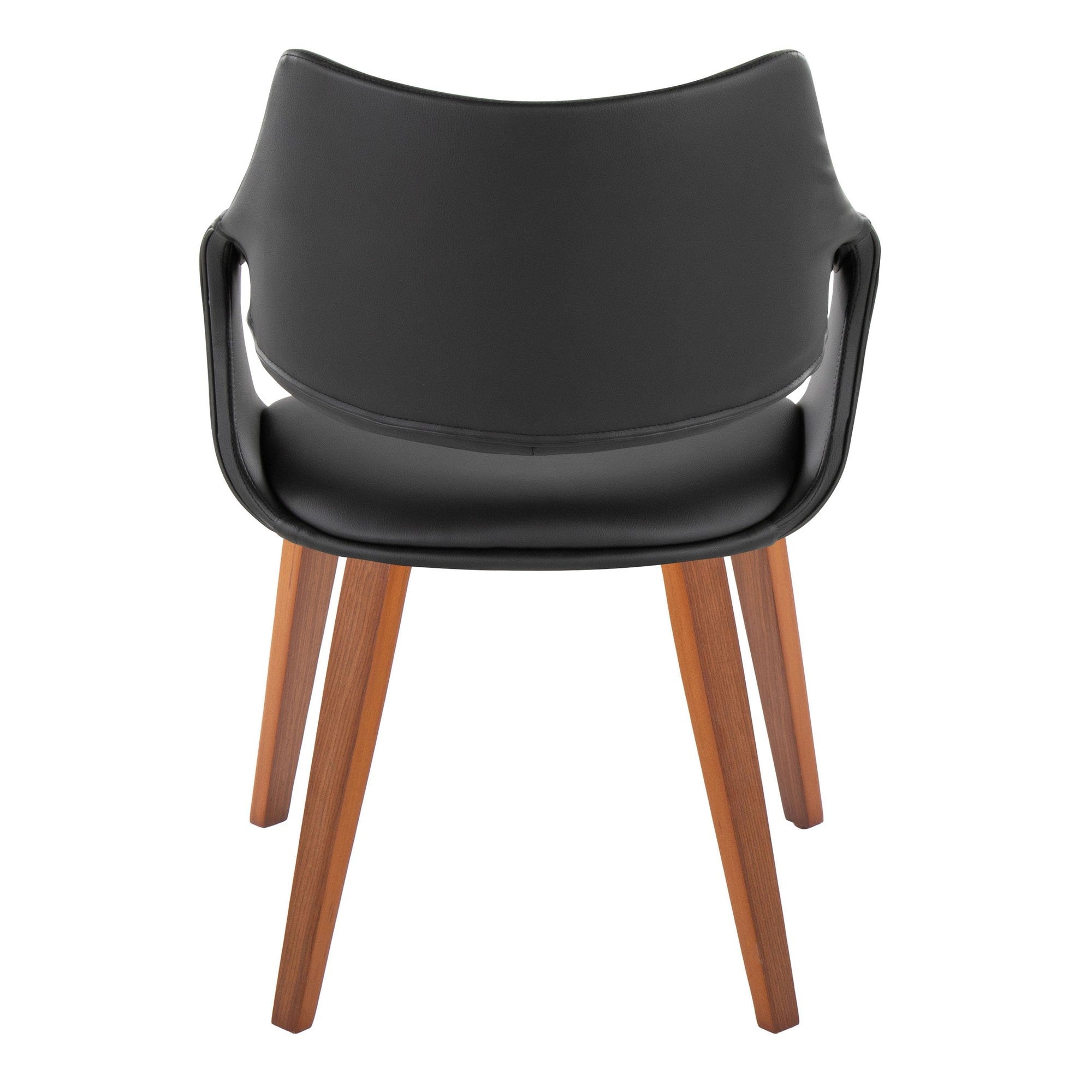 Curvo High Back Upholstered Chair - Set of 2 - Walnut Wood, Black PU