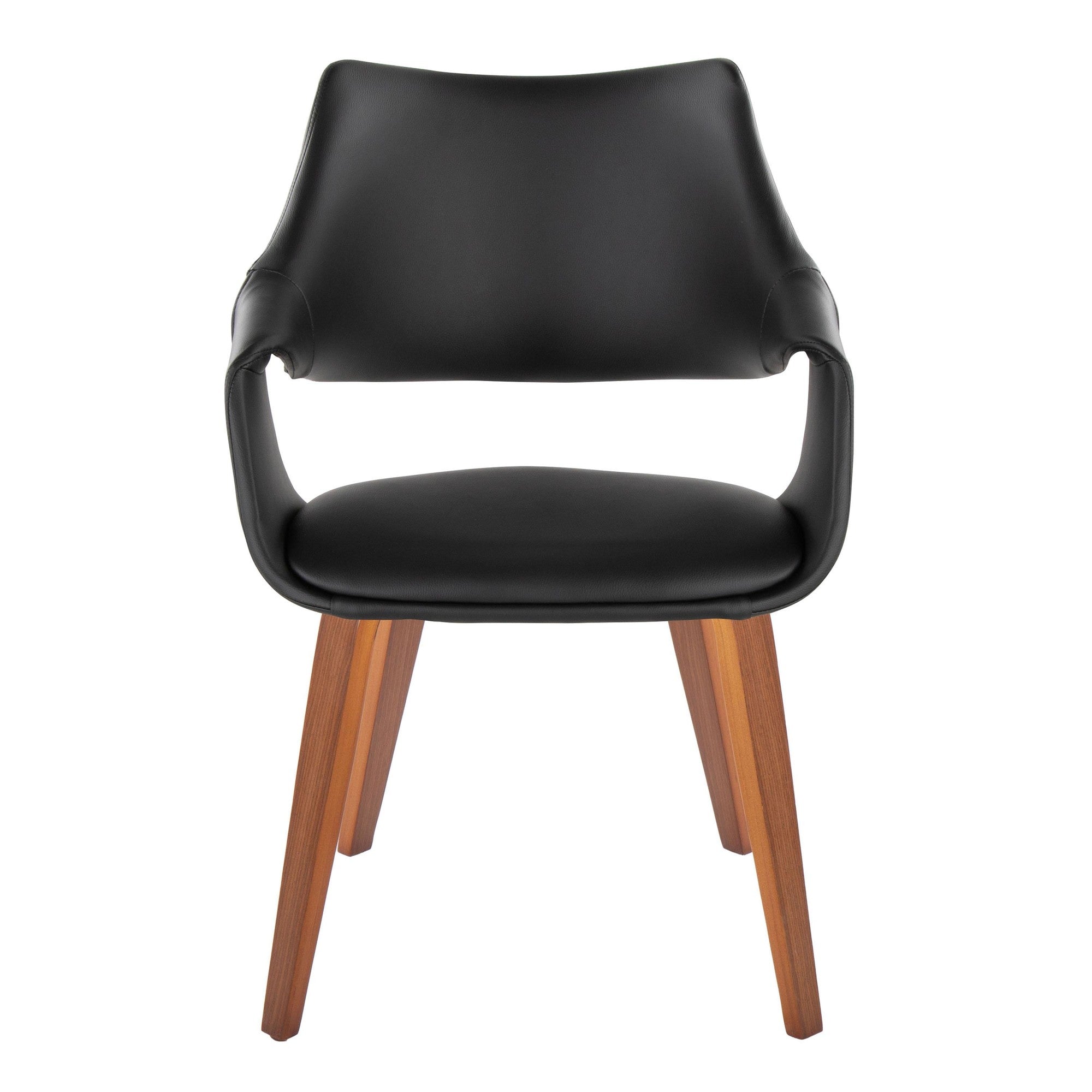 Curvo High Back Upholstered Chair - Set of 2 - Walnut Wood, Black PU