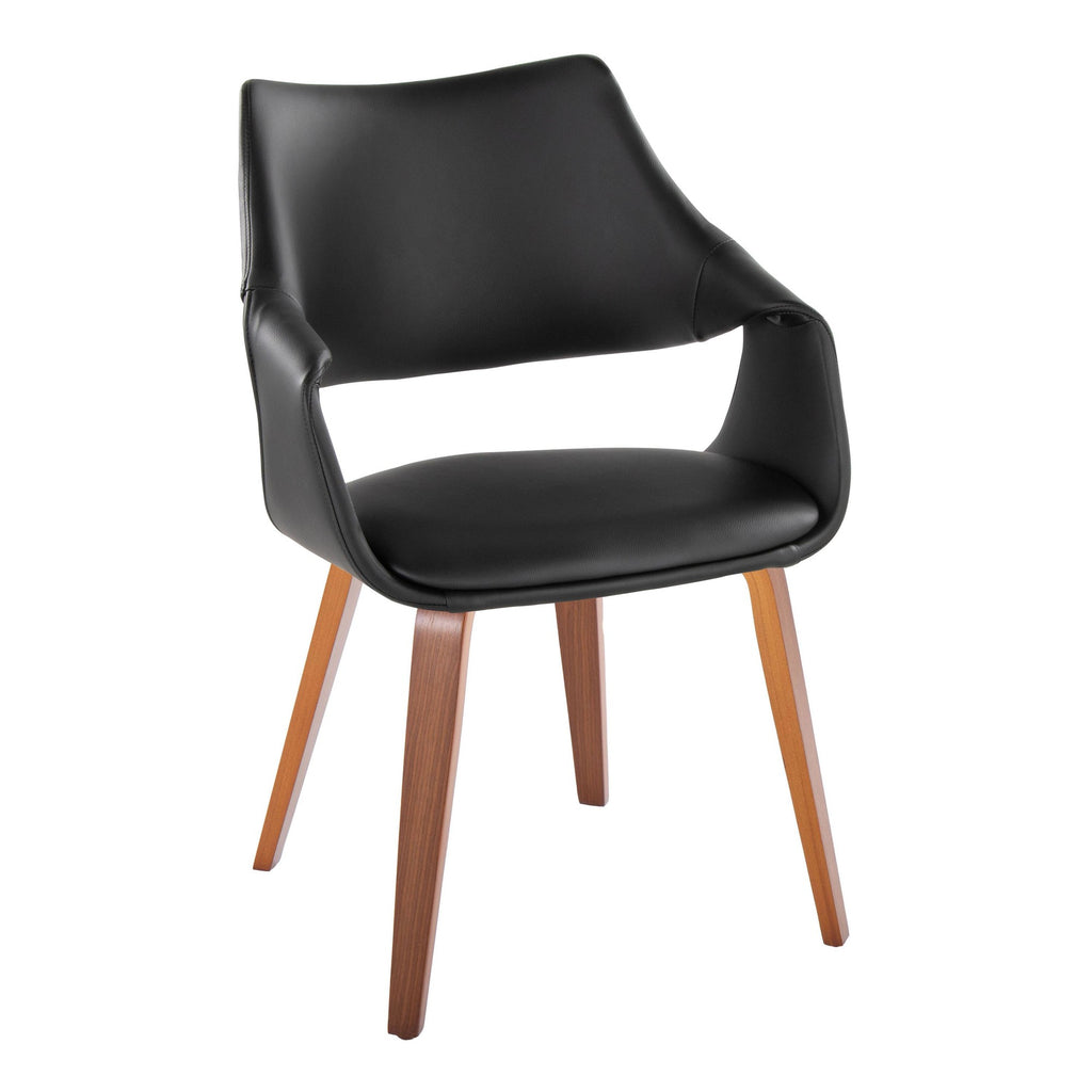 Curvo High Back Upholstered Chair - Set of 2 - Walnut Wood, Black PU