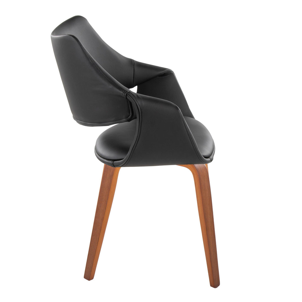 Curvo High Back Upholstered Chair - Set of 2 - Walnut Wood, Black PU