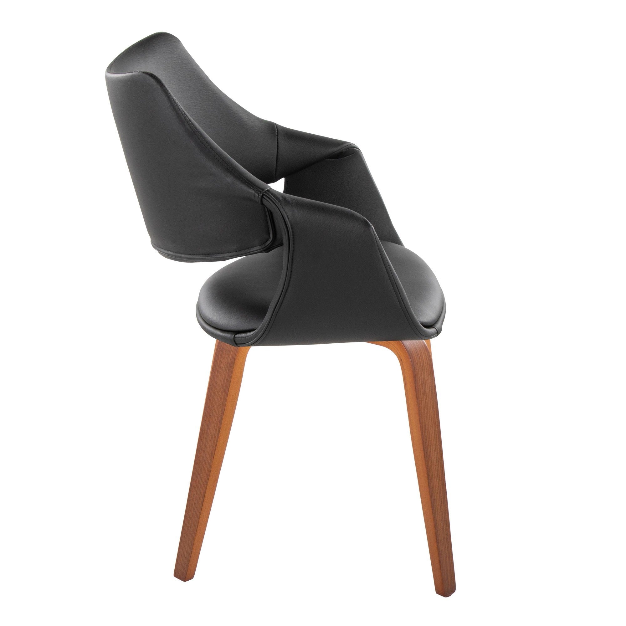 Curvo High Back Upholstered Chair - Set of 2 - Walnut Wood, Black PU