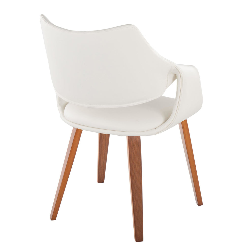 Curvo High Back Upholstered Chair - Set of 2 - Walnut Wood, White PU