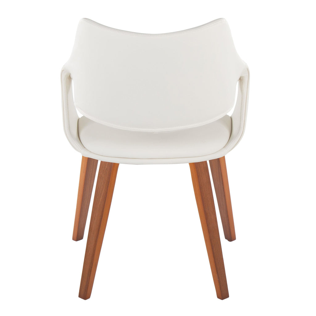 Curvo High Back Upholstered Chair - Set of 2 - Walnut Wood, White PU