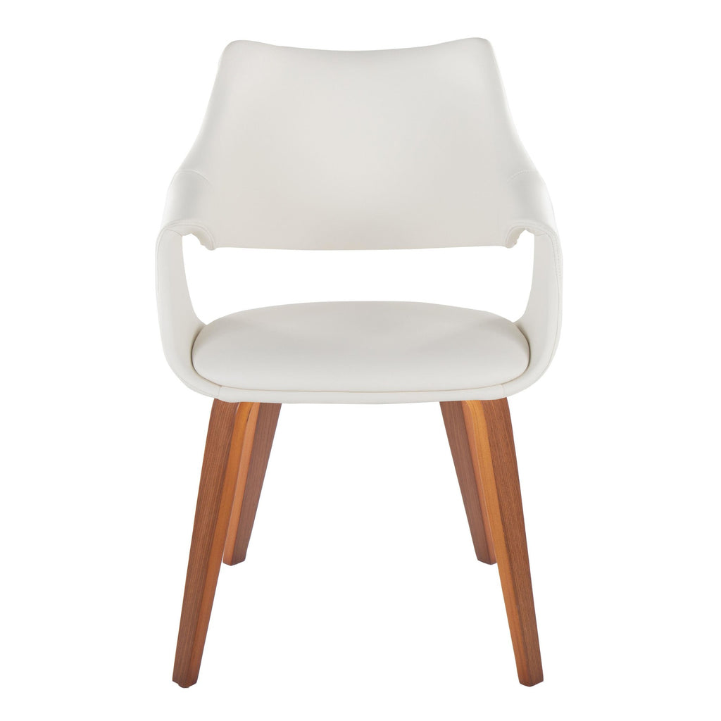 Curvo High Back Upholstered Chair - Set of 2 - Walnut Wood, White PU