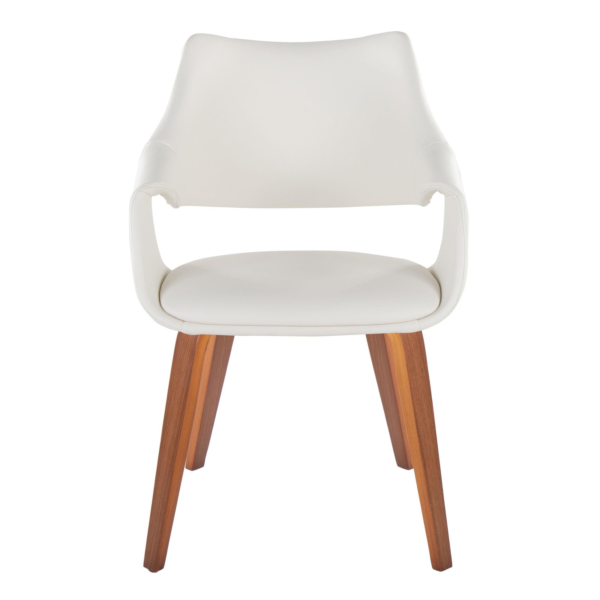 Curvo High Back Upholstered Chair - Set of 2 - Walnut Wood, White PU