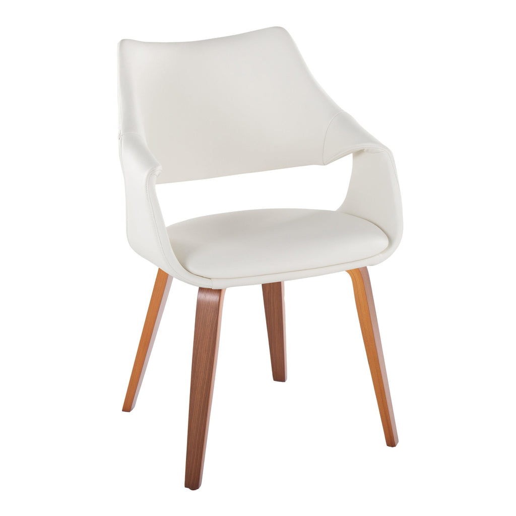 Curvo High Back Upholstered Chair - Set of 2 - Walnut Wood, White PU