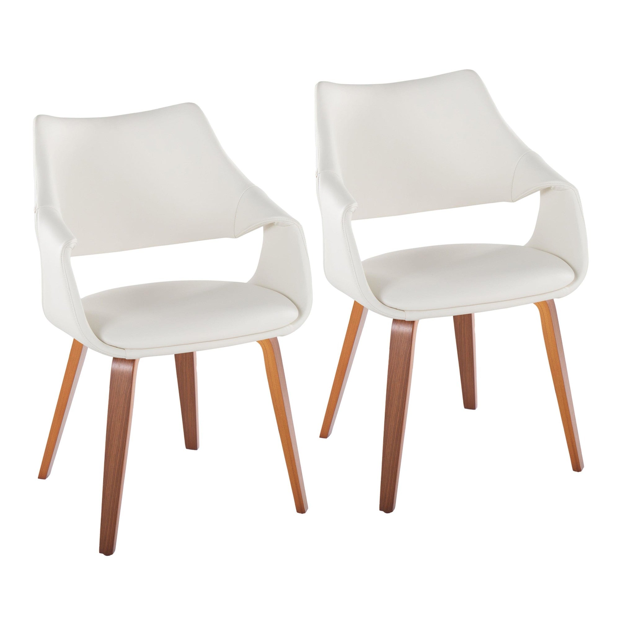 Curvo High Back Upholstered Chair - Set of 2 - Walnut Wood, White PU
