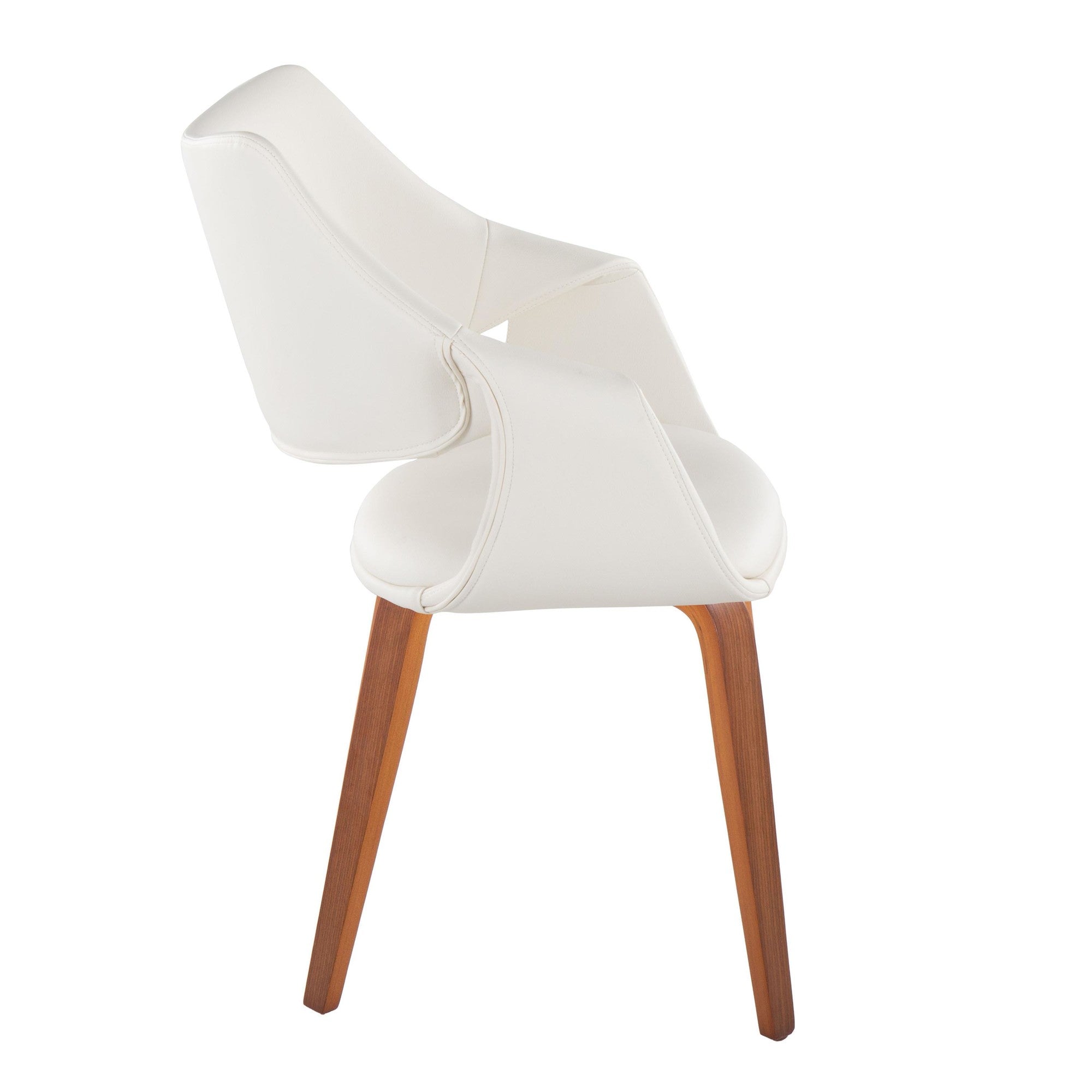 Curvo High Back Upholstered Chair - Set of 2 - Walnut Wood, White PU