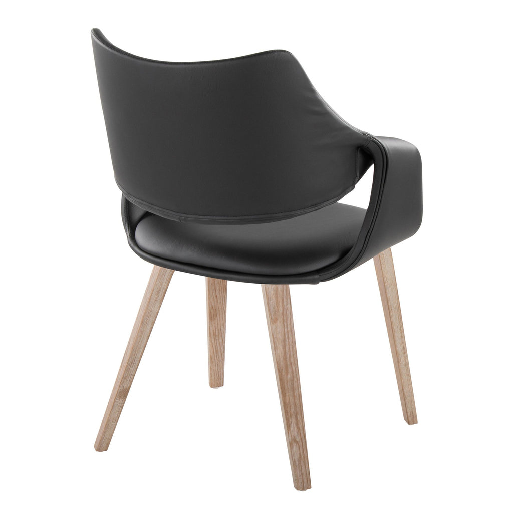 Curvo High Back Upholstered Chair - Set of 2 - Whitewashed Wood, Black PU